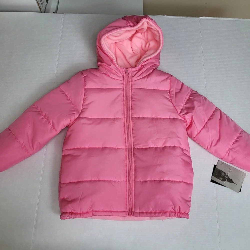 NWT London Fog‎ Kids Size L 6X Puffer Jacket Pink Hooded Zip Front Insulated